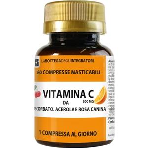 LABOTTEGADEGLIINTEGRATORI Vitamina C da Ascorbato Acerola e Rosa Canina 60 Compresse Masticabili 1 al dì | Meno Acida | Assorbimento più rapido | Senza Glutine e Lattosio | 500 mg LA BOTTEGA DEGLI INTEGRATORI