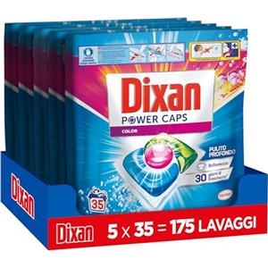 Dixan Power Caps Color, Detersivo Lavatrice in Capsule, 5 Confezioni da 35 PZ
