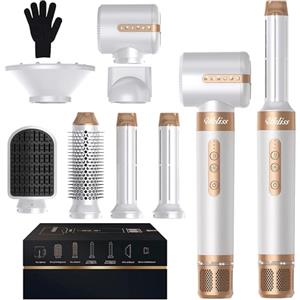UKLISS Spazzola Asciugacapelli 7 in 1, UKLISS Airstyler con Arricciacapelli Automatico, Hair Dryer, Spazzola ad Aria Calda, Thermal Brush, Spazzola Lisciante Capelli, Regali per Donne Styling - Bianco