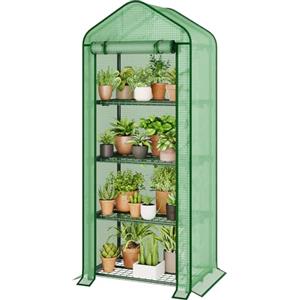 Bamworld Serra da Balcone, Mini Serra 4 Ripiani Portatile con Rivestimento in PE per Piante, Serra per Terrazzo Giardino Invernale, Serra da Balcone per Erbe Aromatiche Fiori con Protezione Antivento