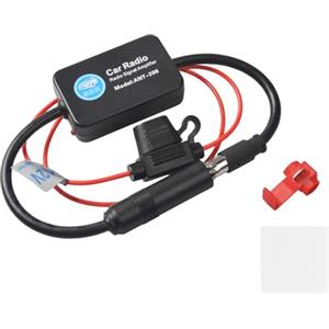 Pumwoy Auto Antenna Segnale Amplificatore Booster FM AM, Car Radio Amplificatore di segnale 12 V Universali con adesivo e clip rossa