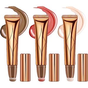 Nivofu 3 Pezzi Contouring Liquido, Illuminante Viso Con Applicatore Cuscino, Stick Crema, Bronzer Blush Stick, Finitura Opaca Naturale Liscia A Lunga Durata