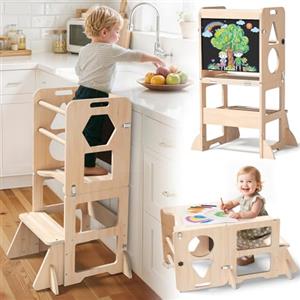 Woodure 3-in-1 Torre montessoriana per bambini, Sgabello pieghevole con lavagna, torre di apprendimento per bambini per cucina, tavolo da pranzo e bagno
