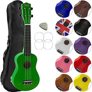Mad About SU8-GR Ukulele soprano con borsa da concerto GRATIS, plettro e corde di ricambio - Ottimo per scuole e principianti, ora dotato di corde in fluoro-carbonio nere - Verde