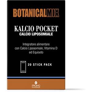 PromoPharma Botanical Mix Kalcio Liposomiale Pocket - con Calcio ad Alto Assorbimento, Vitamina D ed Equiseto - Per Ossa Forti e Funzione Muscolare - Integratore Alimentare - 20 Stick Pack
