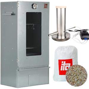 ITA Affumicatore 7002 - Set Smoker con generatore di fumo - Armadio per fumatori con finestra e termometro - Acciaio inossidabile - Qualità UE, produttore diretto - 81 cm con 3 livelli