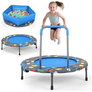 STYPLZ Trampolino per bambini - Trampolino fitness pieghevole, Carico massimo 150 KG, Trampoline per allenamento motorio Silenzioso, con cesto di sicurezza, copertura protettiva, Trampolino per bambini