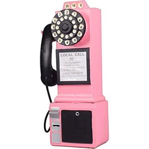 NIDONE Muro del Telefono Con Filo - Modello Retrò Vintage Montato - Decorazione e Ornamento per Telefono Fisso (Rosa)