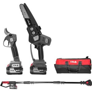 Kawapower Kit Mini Motosega/Forbici/Cavo Estensibile A Batteria 18V 2x4ah 18V