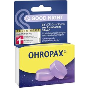 OHROPAX Good Night - Tappi per le orecchie in silicone modellabile, adatti per tutte le orecchie e tutte le posizioni del sonno, valore di isolamento acustico SNR 23 dB, per un sonno tranquillo e