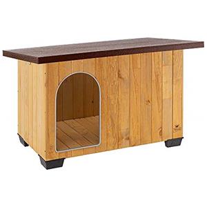 Ferplast BAITA 100 Casetta per Cani in Legno FSC - Tetto Apribile, Impermeabile & Anti-UV - Spiovente, con Chiusura - Porta Antimorso in Alluminio - Piedi Isolanti - 121 x 78 x h 78,5 cm