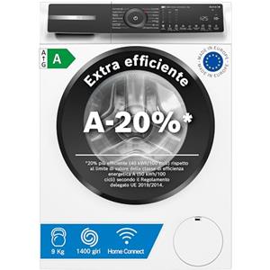 Bosch WGH24400IT Serie 6 Lavatrice smart a carica frontale, 9 kg, 1400 giri, Efficienza energetica A -20%, motore inverter con 10 anni di garanzia, riduce le pieghe, Bianco, 60 Cm