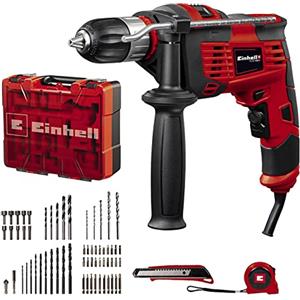 Einhell Set trapano a percussione TC-ID 1000 E Kit +64 (1010 W, regolazione giri elettronica, mandrino autoserrante da 13 mm, n. percussioni 48.000 min-1, set accessori 64 pz. e valigetta inclusi)