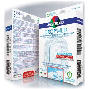Master Aid Drop Med - Medicazione Traspirante 10x8 cm con Tampone Disinfettante e Collante Ipoallergenico (5 Pezzi)