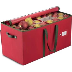Wintem - Contenitore Porta Palline di Natale in TNT e Cartone Rigido 65x32x32 cm con 64 Scomparti Modulari e Manici Rinforzati, Chiusura Zip Resistente per Conservare 128 Decorazioni Natalizie