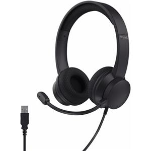 Trust Roha II USB Cuffie con Microfono ENC Cancellazione del Rumore, Mic Noise Cancelling, Auricolari con Filo 1,80 m, 85% Plastica Riciclata, Headphones On-Ear Cablato per PC Laptop Mac, Nero