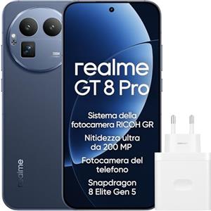 realme GT 8 Pro Smartphone 12GB+256GB, Sistema della fotocamera RICOH GR, Nitidezza ultra da 200 MP Fotocamera del telefono, Snapdragon 8 Elite Gen 5, Batteria Titan da 7.000 mAh, Blu(con adattatore)
