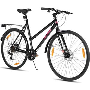 HH HILAND Hiland 700C Bicicletta da strada, 7 velocità 28 City Commuter Bike con freni a disco Bicicletta per adulti confortevole per uomini e donne, nero