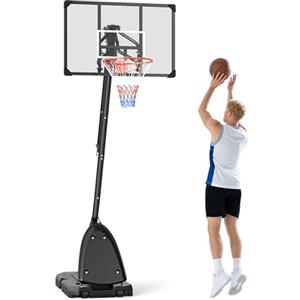 SPORTNOW Canestro Basket Regolabile in Altezza 293-350 cm, Canestro Portatile con Tabellone e Ruote in Acciaio, Ideale per Interno ed Esterno, Nero e Rosso
