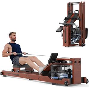 YOSUDA Vogatore Pieghevole per Casa, Vogatore ad Acqua, Legno Massello di Alta Qualità & Seduta Confortevole, Dotato di Display Bluetooth, Supporto e Serbatoio Acqua da 18L, Capacità di Carico 182 kg