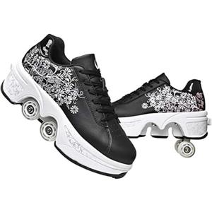 JinFugron Scarpe da scooter, scarpe con ruote, per ragazze, da skateboard, comode e traspiranti, per quad, pattini regolabili, con ruote nascoste