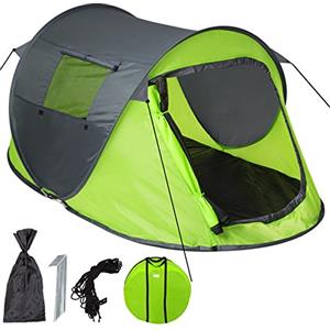 tectake® Tenda da Campeggio Popup, Tenda da Spiaggia, Automontante, Protezione UV, Impermeabile, con Zanzariera, 215x117x98 cm, per 2 Persone, Apertura Rapida, Custodia, Picchetti - Grigio/Verde