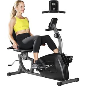 SPORTNOW Cyclette da Casa Orizzontale con 8 Livelli di Resistenza Magnetica, Cyclette Recumbent con Seduta Regolabile, Schermo LCD, Sensore di Frequenza Cardiaca, Ruote, per Allenamento Casa, Nero