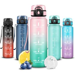 Grsta Borraccia 0,5 litri, Borraccia Motivazionale, Boraccia Senza Perdite, Facile Da Trasportare, Boraccia Orari, Bottiglia Graduata, Facile Da Pulire, Per Yoga, Fitness, Campeggio, Scuola