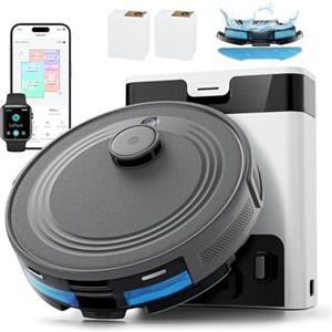 LEFANT M2Pro Robot Aspirapolvere Lavapavimenti con Mappatura,6000Pa,Svuotamento Automatico Polvere,Navigazione Laser dTOF,Tecnologia di Evitamento Degli Ostacoli PSD,Pulizia Personalizzata,Grigio