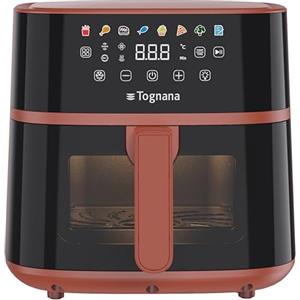 Tognana Iridea,Friggitrice ad aria 6L, doppia resistenza, display digitale, timer, 80-200°C, finestra, 1700W, Rosso Mela
