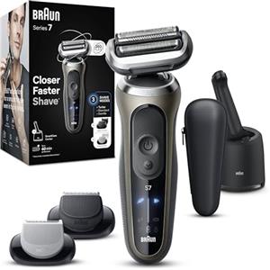 Braun Serie 7 Rasoio Elettrico Barba, Wet&Dry, Regolabarba Uomo, Rasoio Barba, 60 Min Di Utilizzo, Stazione SmartCare 4in1, +2 Accessori, Senza Fili,100% Impermeabile, Regolabarba Braun 72-C7650CC Oro