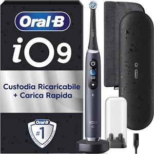 Oral-B Spazzolino Elettrico Ricaricabile iO 9 Nero Edizione Limitata, 1 Spazzolino elettrico, 1 Testine Oral B Di Ricambio, Custodia Da Viaggio, Astuccio Magnetico, Per Una Pulizia Denti Efficace