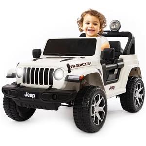 BabyCar Jeep Elettrica Per Bambini | Auto con Sedili in Pelle, Porte Apribili, MP3/USB/Micro SD | Macchina Elettrica per Bambini 12V con 2 Motori 35W | Licenza Ufficiale Jeep | Bianco