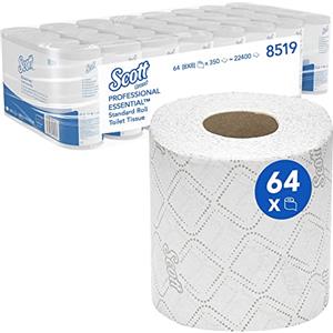 Scott Essential Rotolo di carta igienica standard 8519-64 rotoli x 350 strappi a 2 veli, colore bianco (22.400 strappi)