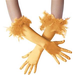 dressforfun 901030 Unisex Accesorio Costume, Lunghi Guanti di Raso con Piume, Carnevale Festa Halloween -Disponibile in Diversi Colori (Dorato | No. 304591)