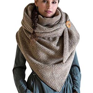 Tuopuda - Foulard-sciarpa triangolare da donna, con bottone, stile rétro a stampa, morbida, calda, alla moda, chic, scialle avvolgente