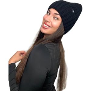 Offtopic® Berretto Invernale Donna in Cashmere con Interno 100% Seta, Cappello Anticrespo per Capelli in Ordine, Cuffia Elegante e Calda, Idea Regalo Perfetta per l'inverno - Nero