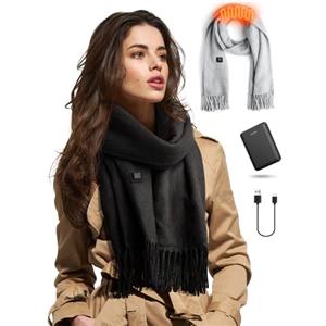 eventek Cuscini riscaldati Sciarpa Riscaldata Elettrico Sciarpa Con la potenza mobile Tinta unita invernale con nappe adatta agli adulti lavabile in lavatrice (Nero)