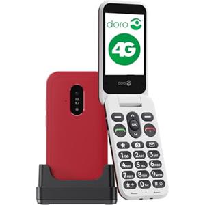 Doro - Telefono Leva E22 - Cellulare Per Anziani - Ampio Schermo 2,8, Tasti Alto Contrasto, Audio Forte e Chiaro, HD Voice, Fotocamera, Tasto Secure - Base di Ricarica - Rosso/Bianco