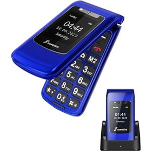 SweetLink F2 Plus Telefono Cellulare per Anziani, Flip Cellulare Anziani con Tasti Grandi, Contatti con Immagini, Base di Ricarica, Volume Alto, Funzione SOS, Doppia SIM,Pantalla 2.4, Blu