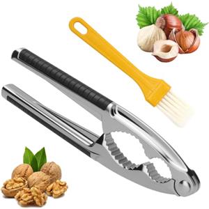 KQDRAVINE Schiaccianoci di alta qualità, in acciaio inox, con impugnatura antiscivolo, per noci Pecan, noci e nocciole del Brasile (nero)