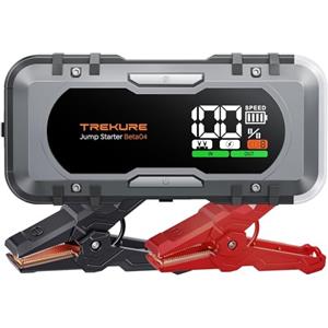 TREKURE Booster Avviamento Auto da 8000A con 65W Ricarica Rapida, 27000mAh Avviatore Batteria Auto, Cavi Jumper Estesi e 600 Lumens Luce, Avviatore Emergenza per Auto per Tutti Motori Benzina/ 12.0L Diesel