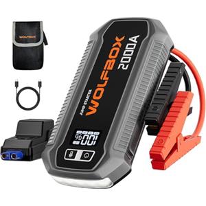 WOLFBOX Booster Avviamento Auto, 2000A Avviatore Emergenza per auto/moto(7L Benzina o 6L Diesel), starter batteria auto portatile con Booster Torcia a LED