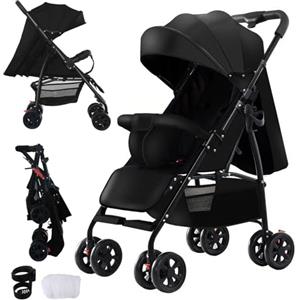 Magic ZC Ultraleggero Passeggino di Soli 4,6 kg, Carrozzina per Neonati Fino a 15 kg, Passeggino da Viaggio con Posizione Sdraiata Regolabile, Passeggino Compatto Portatile Pieghevole (A8 Black)