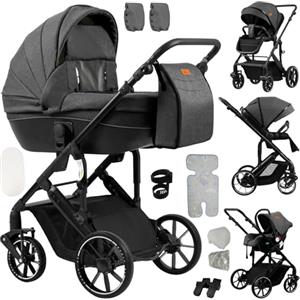 Magic ZC Passeggino 4 in 1, Passeggino Trio con Spinta Reversibile a Due Vie, Trio Neonati con Accessori, Carrozzina per Neonati con Design Portatile Pieghevole Un Clic (688 Deep Grey)