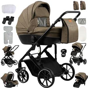 Magic ZC Passeggino 4 in 1, Passeggino Trio con Doppia Modalità Push Reversibile, Trio Passeggini Neonati Grande, Carrozzina per Neonati in Alluminio Pieghevole (688 Khaki)