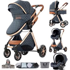 MoLi Passeggino Trio, Passeggino 3 in 1 con Doppia Modalità Push Reversibile, Trio Passeggino Neonati con Grande Navicella, Carrozzina per Neonati in Alluminio Pieghevole (225 Blue)