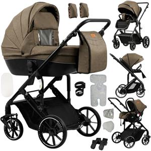 Magic ZC Passeggino 4 in 1, Passeggino Trio con Spinta Reversibile a Due Vie, Trio Neonati con Accessori, Carrozzina per Neonati con Design Portatile Pieghevole Un Clic (688 Khaki)