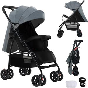 Magic ZC Ultraleggero Passeggino di Soli 4,6 kg, Passeggino da Viaggio con Posizione Sdraiata Regolabile, Carrozzina per Neonati Pieghevole Portatile, Passeggino Compatto Fino a 15 kg (A8 Grey)