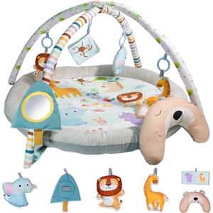 MomTend Palestrina Neonato, Tappeto Gioco Attività con 5 Giocattoli Sensoriali e Cuscino Palestrina Neonato Evolutiva per Bambine, Regalo Perfetto Sviluppo Infantile 0-3-6-9-12 Mesi, Bambini Tummy Time